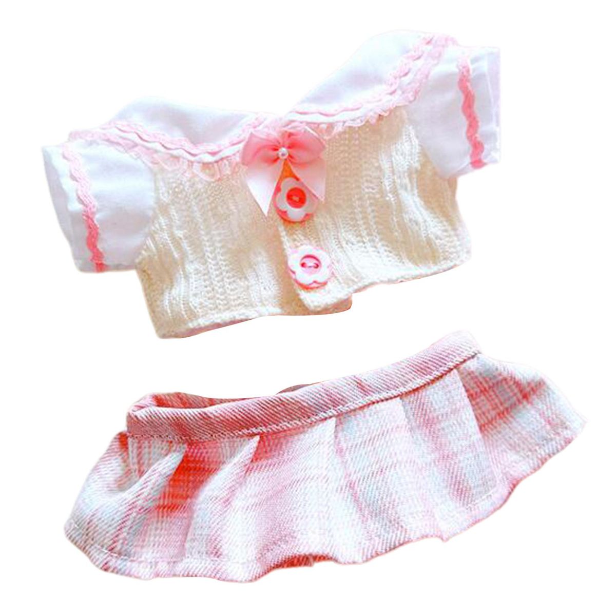 2PcsSet Stuffed Doll Clothing 20cm Normal Body Stuffed Doll School Uniform Kit Pink