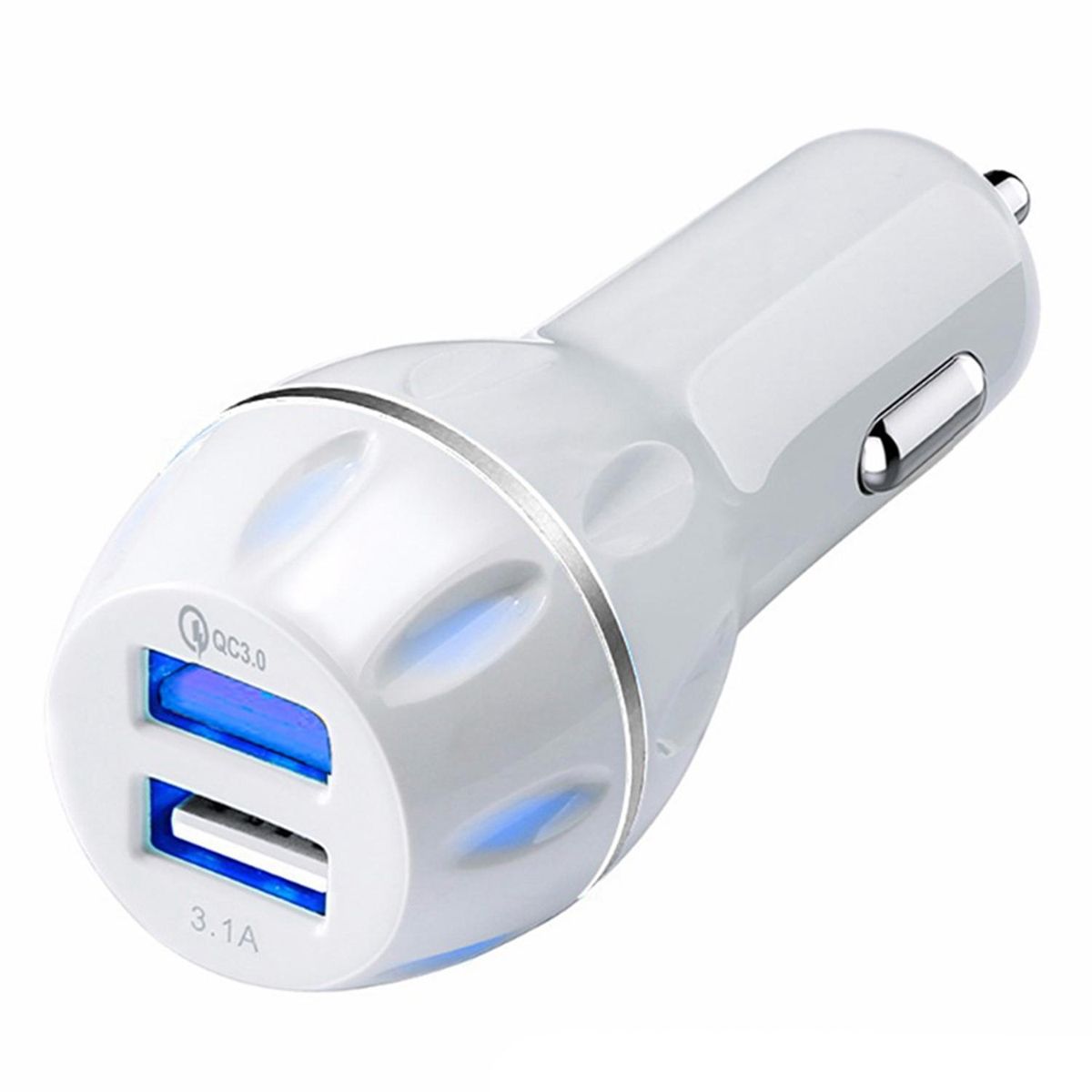 Car Charger Quick Charge Dual USB Charger QC3.0+3.1A Fast Charging Adapter for iphone Samsung Universal phone White+Silver Circle