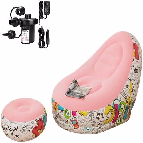 Inflatable Sofa With Foot Rest + Electric Pump - Pink