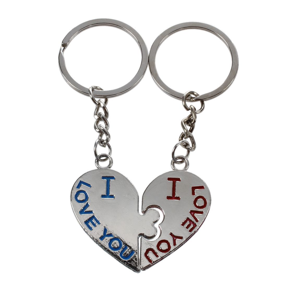 I Love You Design Pair Couple Key Chain With Heart