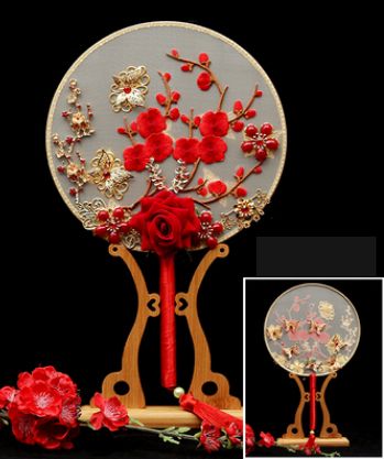Costume LF821 Wedding Accessories 3D Fans Round Artificial Decorative Double-Sided Hand Flowers Style Chinese Fan Photography