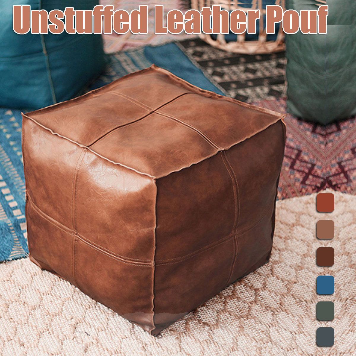 Unstuffed Moroccan Leather Ottoman Pouffe Pouf Coffee