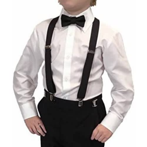 Kids Unisex Dress Shirt With Matching Bowtie And Suspender - White/black