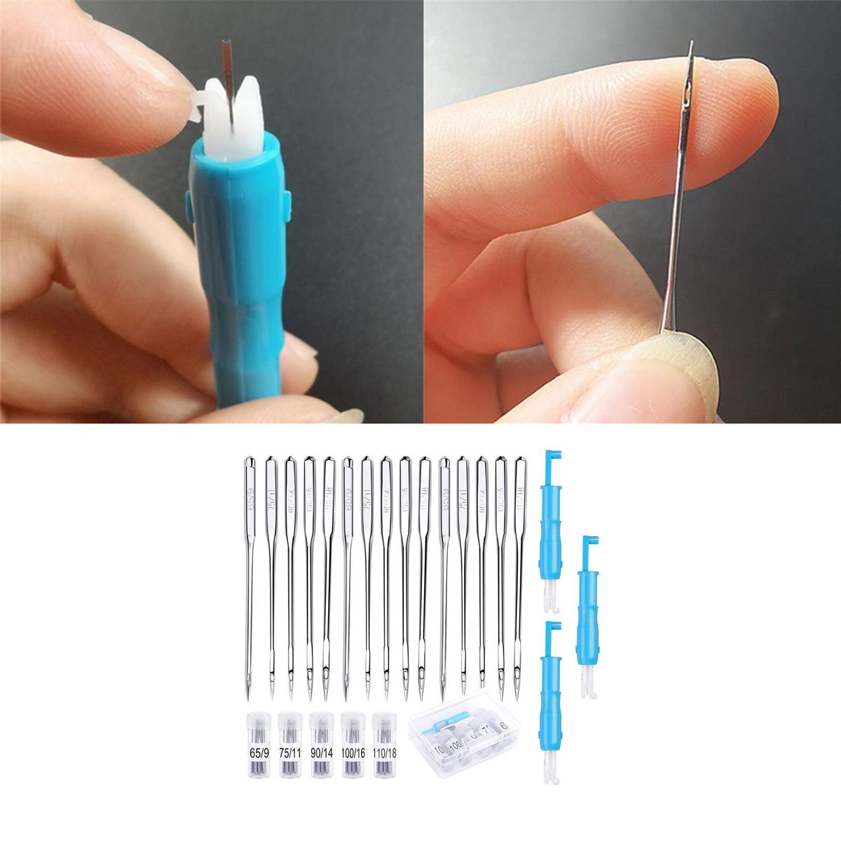 53Pcs Sewing Machine Needles Size 9# 11# 14# 16# 18#  Threader