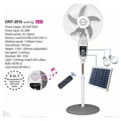 16" Solar Rechargeable Standing Fan