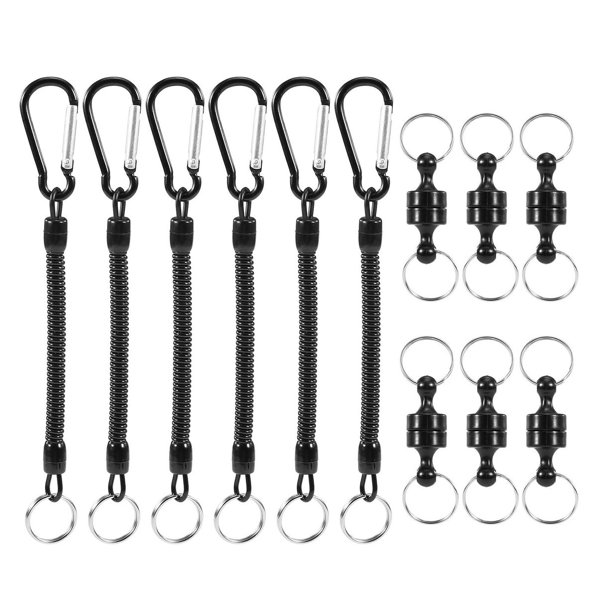 Lixada 6pcs Magnetic Release Holder with Coil Lanyard Carabiner Clip Magnetic Net Release for Fly Fishing