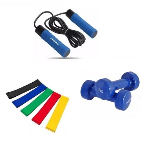 Flex Plus Exercise Bundle - Skip Rope - Resistance Band - 2kg Dumbbell