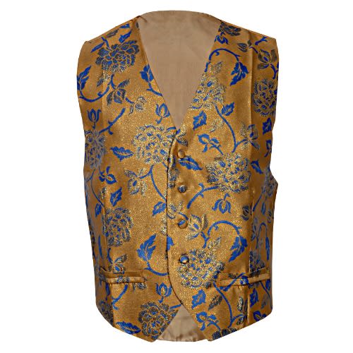 Floral Print Men's Waistcoat- Yellow & Blue - MWC-1489