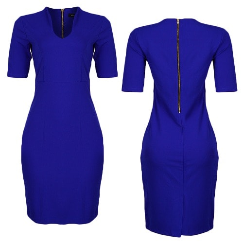 Shift Dress With Gold Zip - Blue
