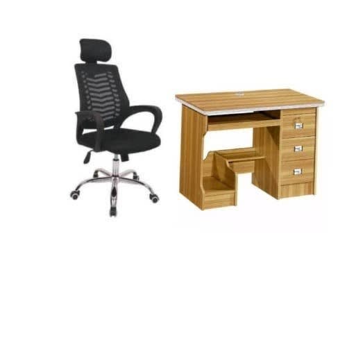 Swivel Mesh Chair With Headrest & Office Table Set