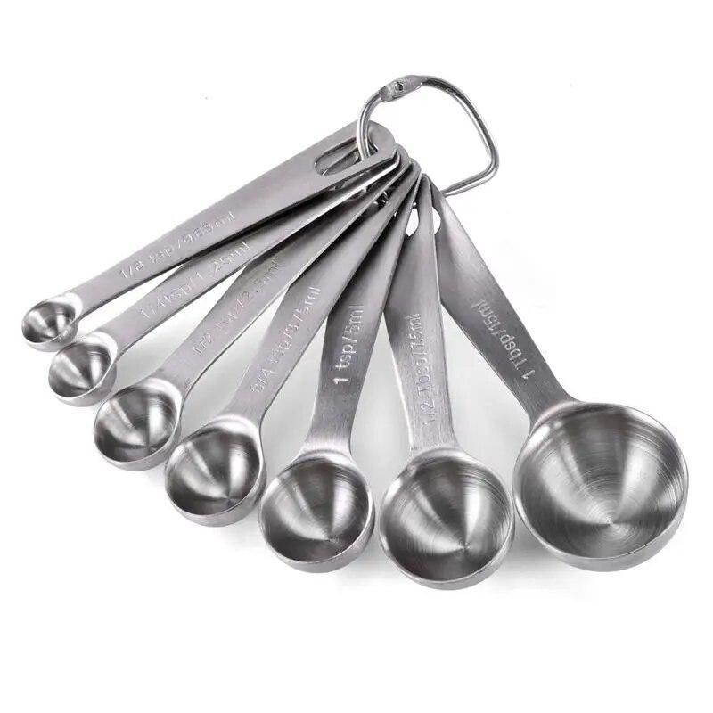 Stainless Steel Measuring Spoons Set of 7 Stackable Measure Spoon for Dry and Liquid Ingredients Etched Marked Baking Cooking Sp