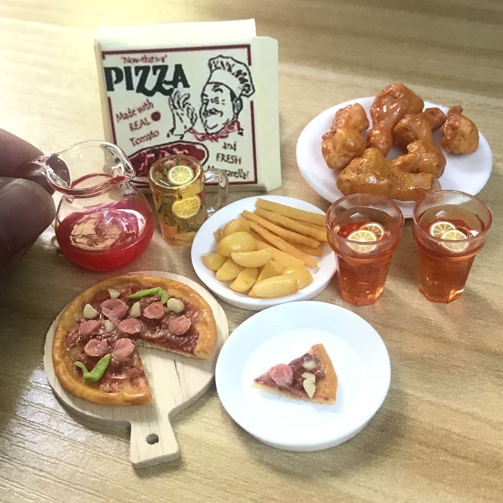 Cute 16 Scale Dollhouse Miniature Pizza Chicken Fried Chips