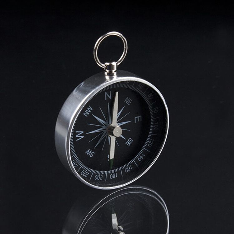 Silver Aluminum Alloy Metal Handheld Pocket Mini Compass