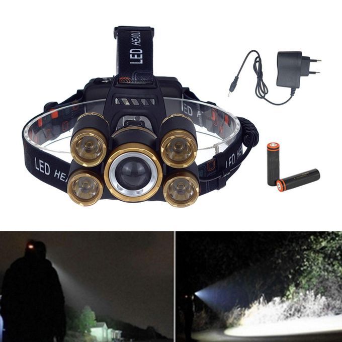 LED Zoomable Headlight Head Torch Flashing Lamp For Camping Gold