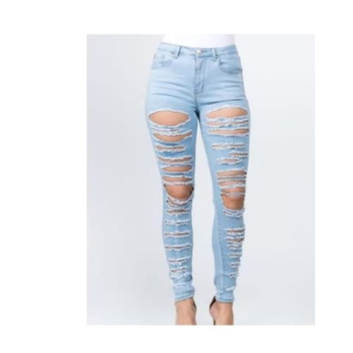 High Waist Ripple Jean Blue