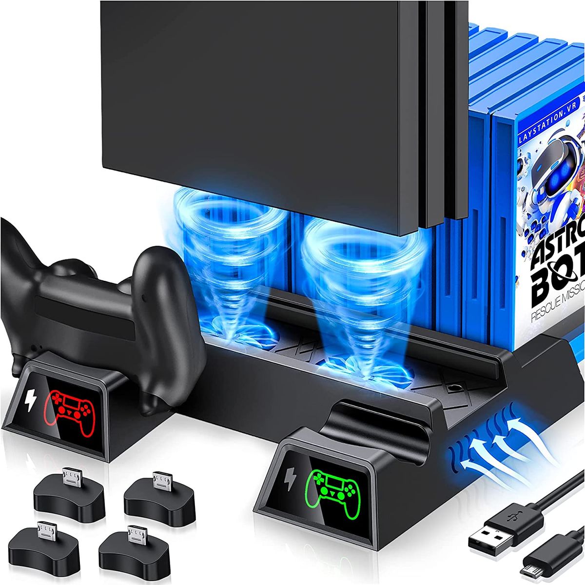 PS4 Controller Charger Charging Station Dock Mount With Fan