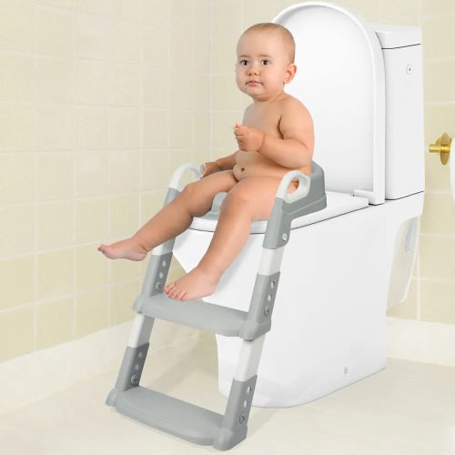 Foldable Adjustable Children Ladder Toilet Seat For Potty Training -grey