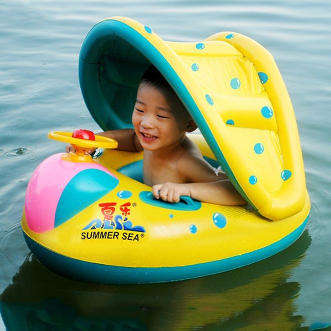 Inflatable Swimming Safety Seat Sunshade Boat Ring For Baby Children, Inflated Size: 72cm X 65cm X 58cm