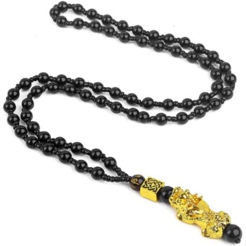 Feg Shui Pixui Pi Yao Black Obsidian Necklace