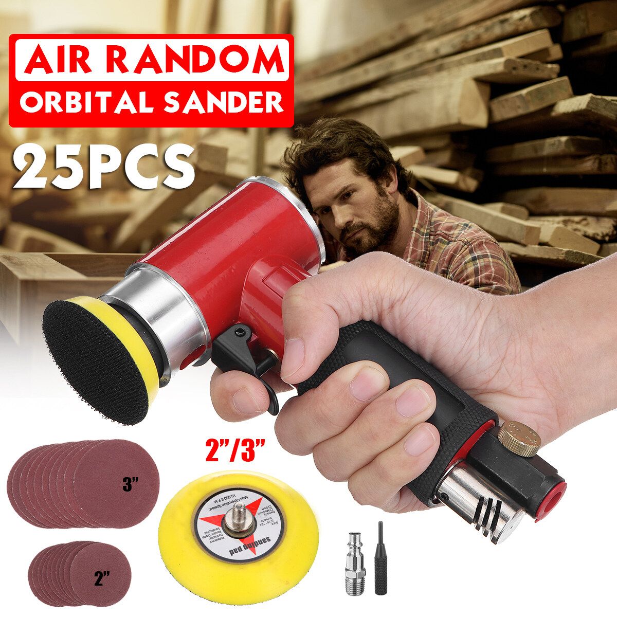 2" 3" Sander Pneumatic Orbital Sander Waxing Machine Polisher Polishing Pad Red