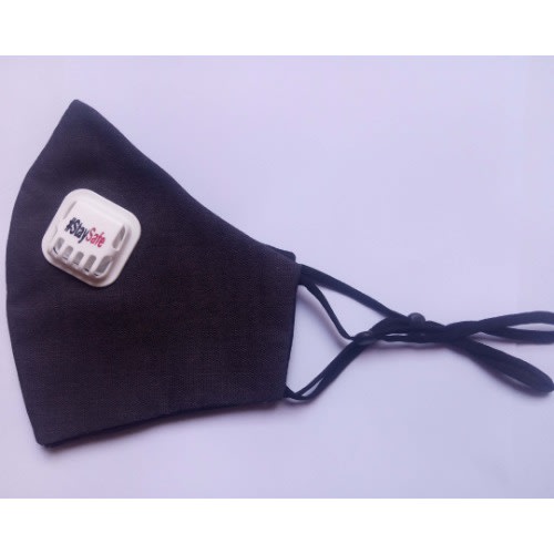 Filtered Corporate Facemask With Adjustable Soft Touch Elastane Buckles & Valve - Black