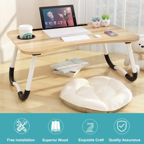Portable Laptop Table Stand With Foldable Legs & Cup Slot
