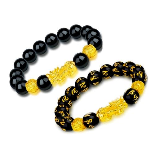 2 Pieces Golden Black Obsidian Bracelet