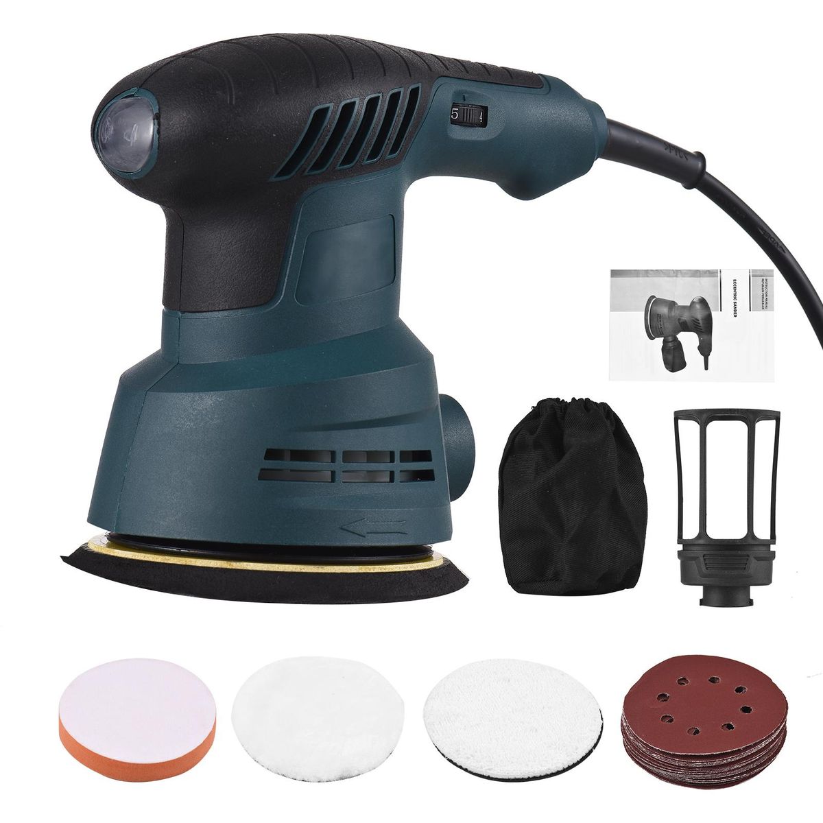 300W Orbit Sander 6 Variable Speeds 20 Sanding Discs Sponge Disc Wool Disc Tool for Woodworking Sanding Detailing Finishing
