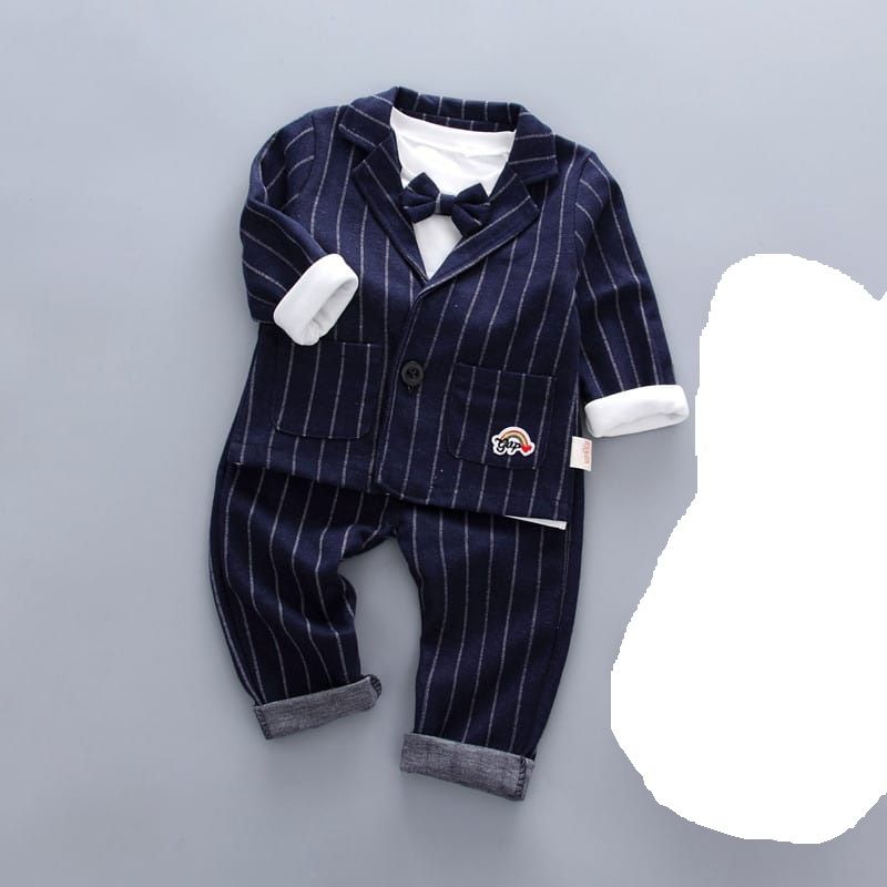 Baby Boy Birthday 4psc Stripe Suit Set - Navy Blue