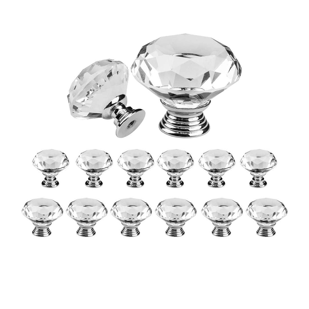 Crystal Door Knobs,6Pcs 30 mm+6 Pcs 40 mm Clear Drawer
