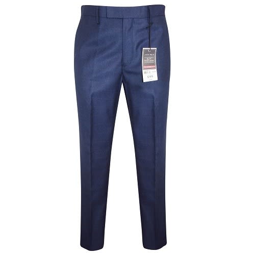 Men Navy Tailored Fit Flat Front Trousers