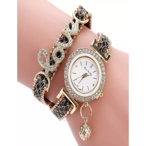 Love Word Leather Strap Ladies Bracelet Watch