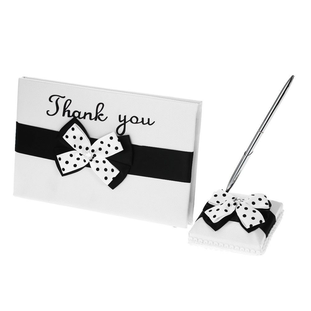 Satin Wedding Guset Signature Book And Pen Stand Set With