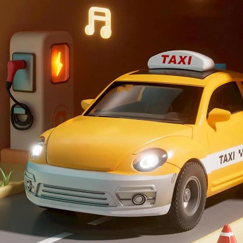 Kids Taxi Model Toy Car With Sound And Light Early Education Puzzles Toy Gift For Home Indoor Accessories And Collector's Item