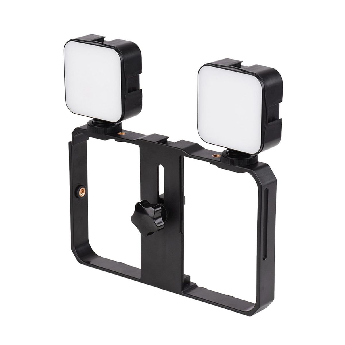 Andoer Mini LED Video Light 5W Photography Fill-in Lamp 6500K Dimmable, 2pcs + Handheld Smartphone Video Bracket Phone Stabilizer Cage with Phone Holder 3 Cold Shoe Mounts