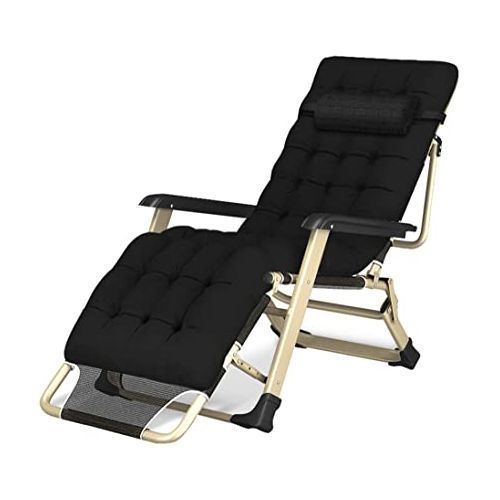 Adjustable Outdoor Relaxing Chair With Cushion- BLACK