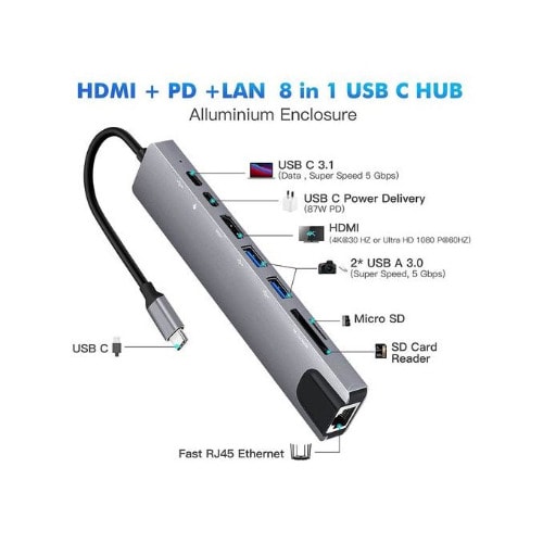 Usb C Hub 8 In 1 Multifunction Adapter