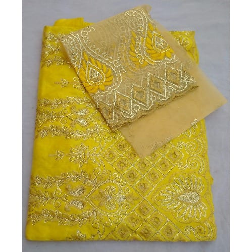 7 Yards Embroidered & Bedazzled Indian Lace George with Blouse - Yellow