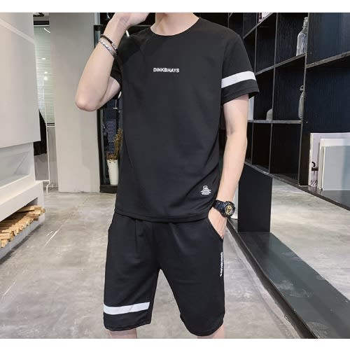 2 In 1 Men's Sport Short Sleeve T-shirt And Short - All Black