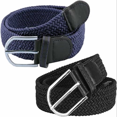 Set Of 2 Kids Unisex Elastic Braided Belts  - Blue/black