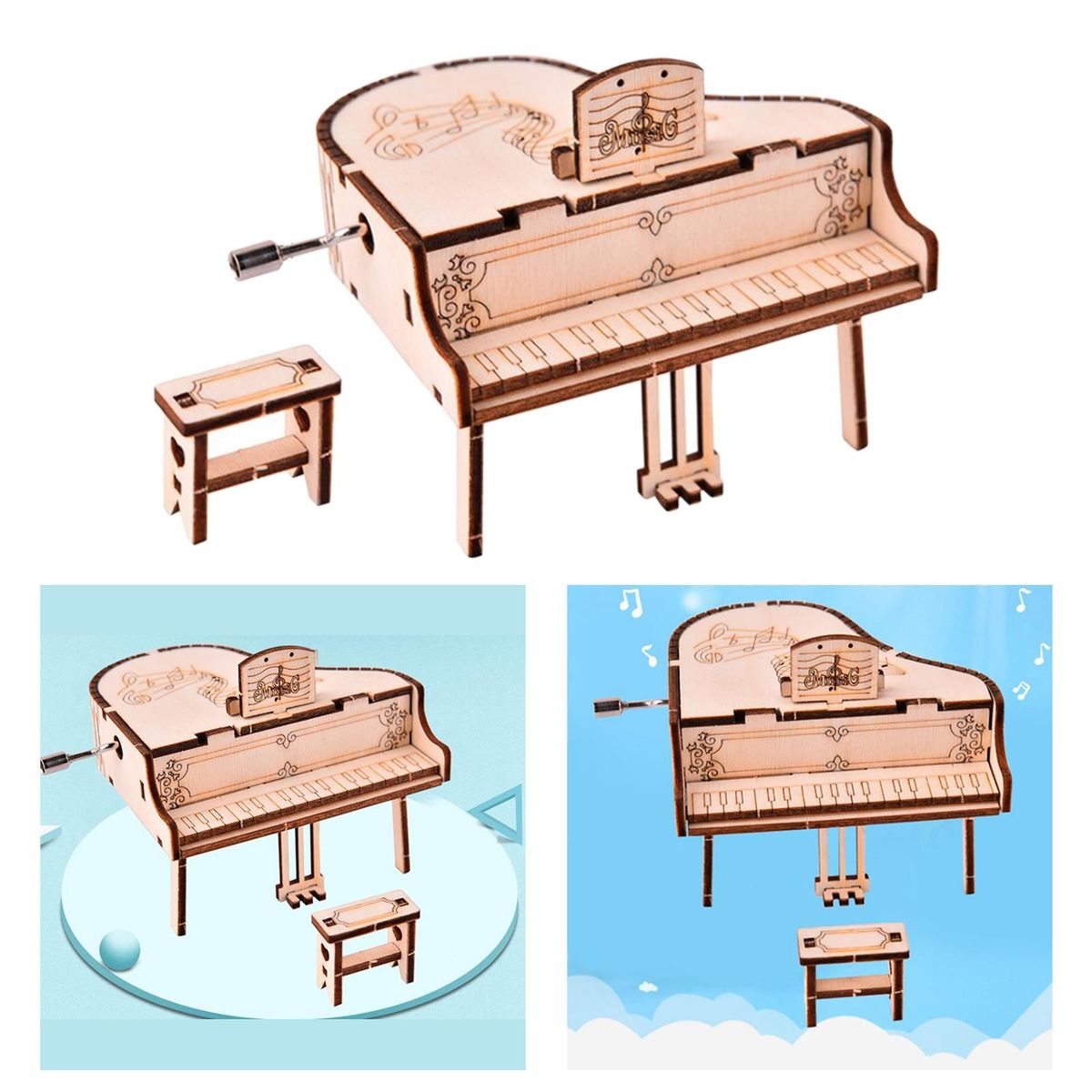 Wooden Grand Piano Model Hand Crank Music Box For Adult Kid