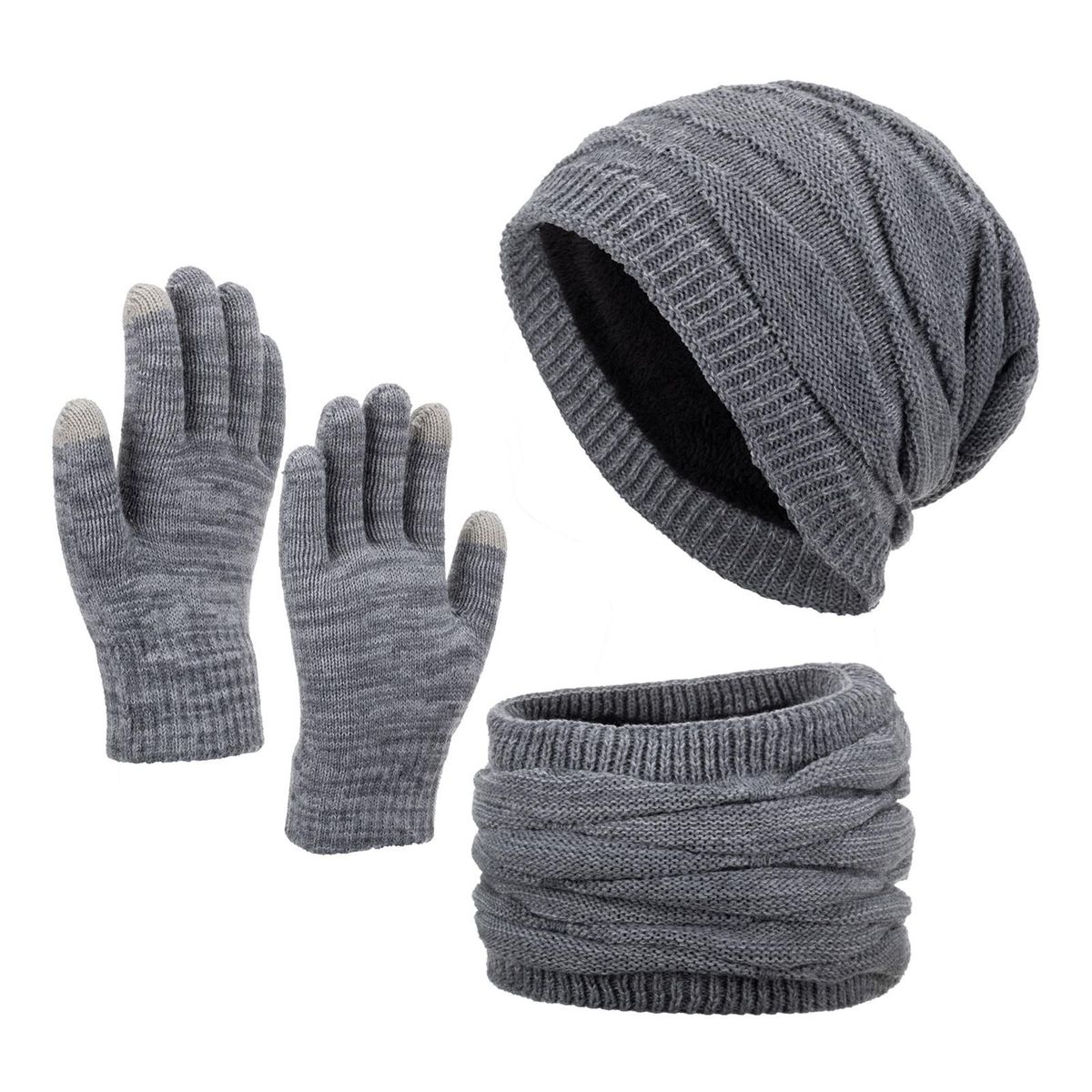 1 Set Cap Scarf Knitted Full Finger Cap Scarf Grey
