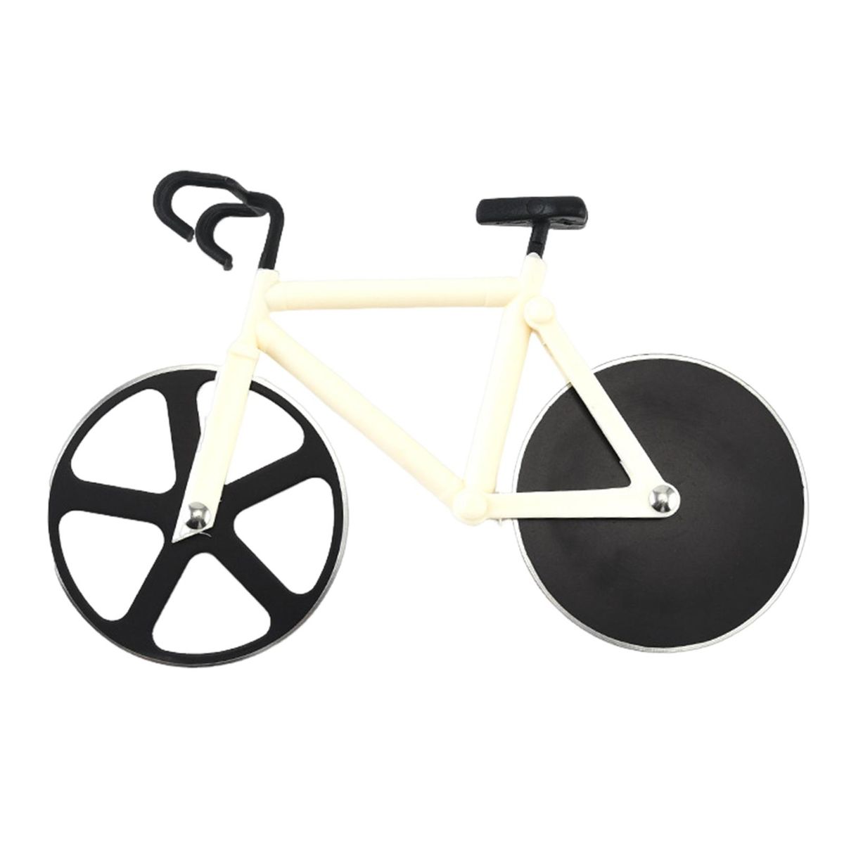 Bicycle Shaped Pizza Cutter Ride Into Flavor Stainless Steel for Dough White