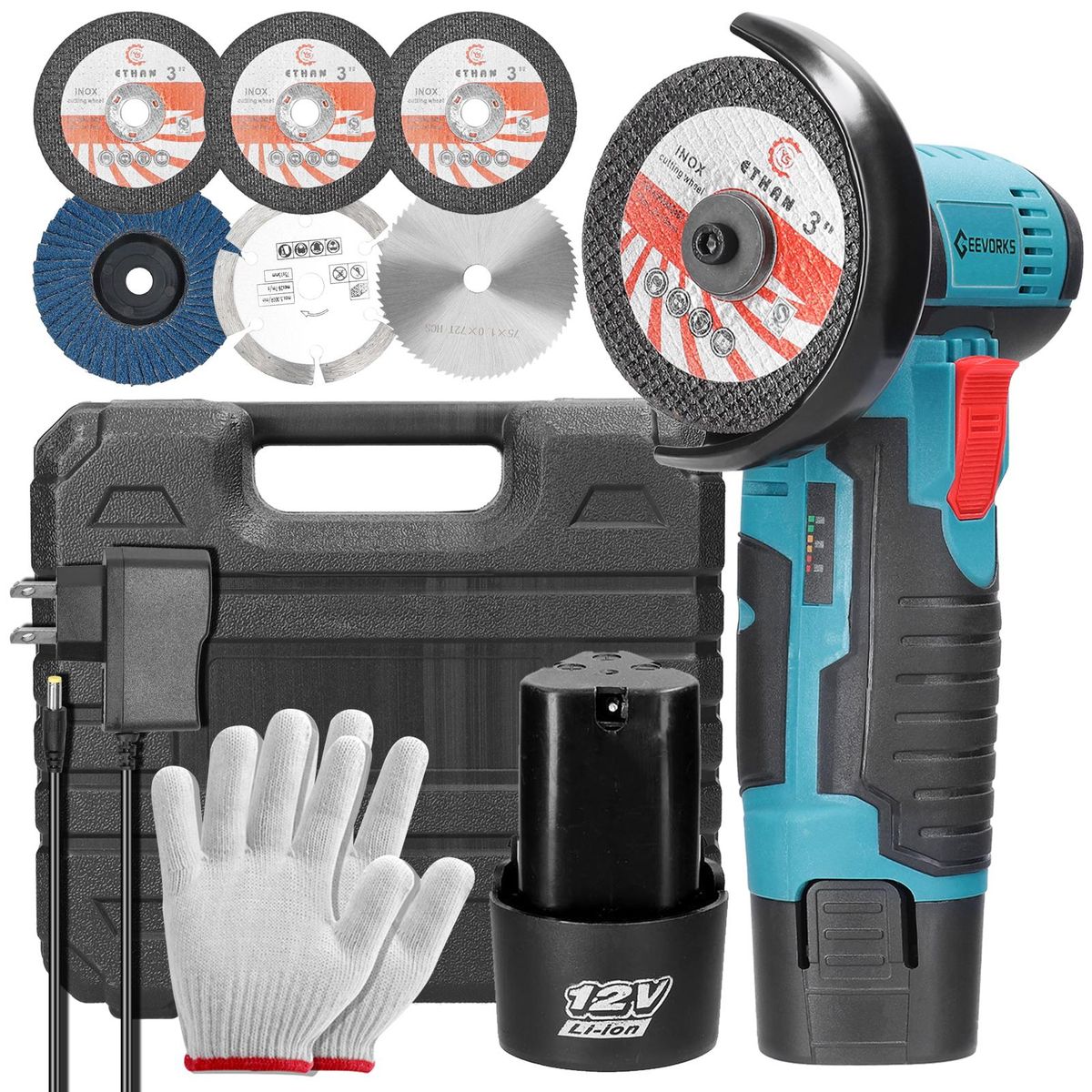 12 V 19500rpm Electric Grinding Tool Multifunctional Angle Grinder Handheld Cutter for Cutting Polishing Ceramic Tile Wood Stone Steel