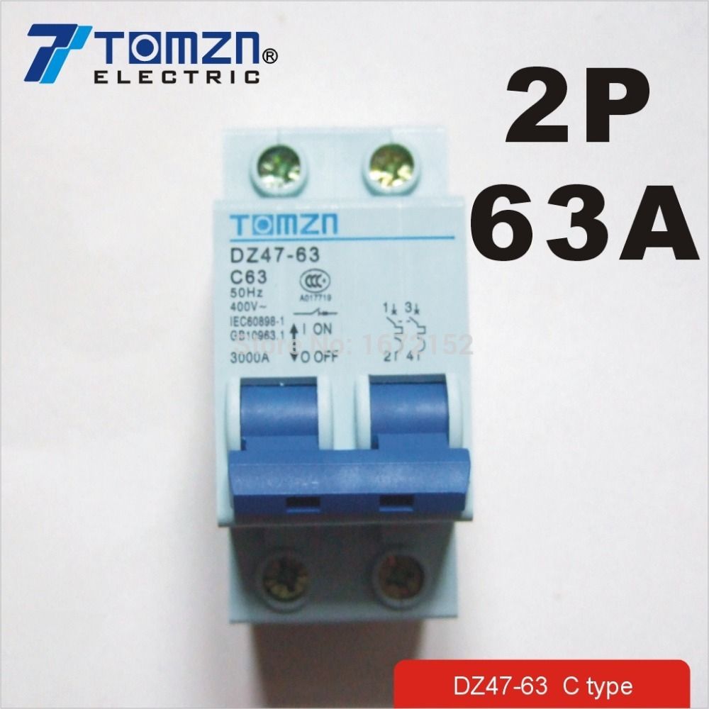2P 63A 400V~ 50HZ 60HZ Circuit Breaker AC MCB Ty Breaker