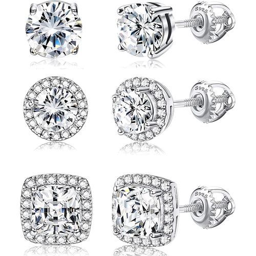 Jstyle 3Pairs 18K White Gold Plated Brilliant Simulated