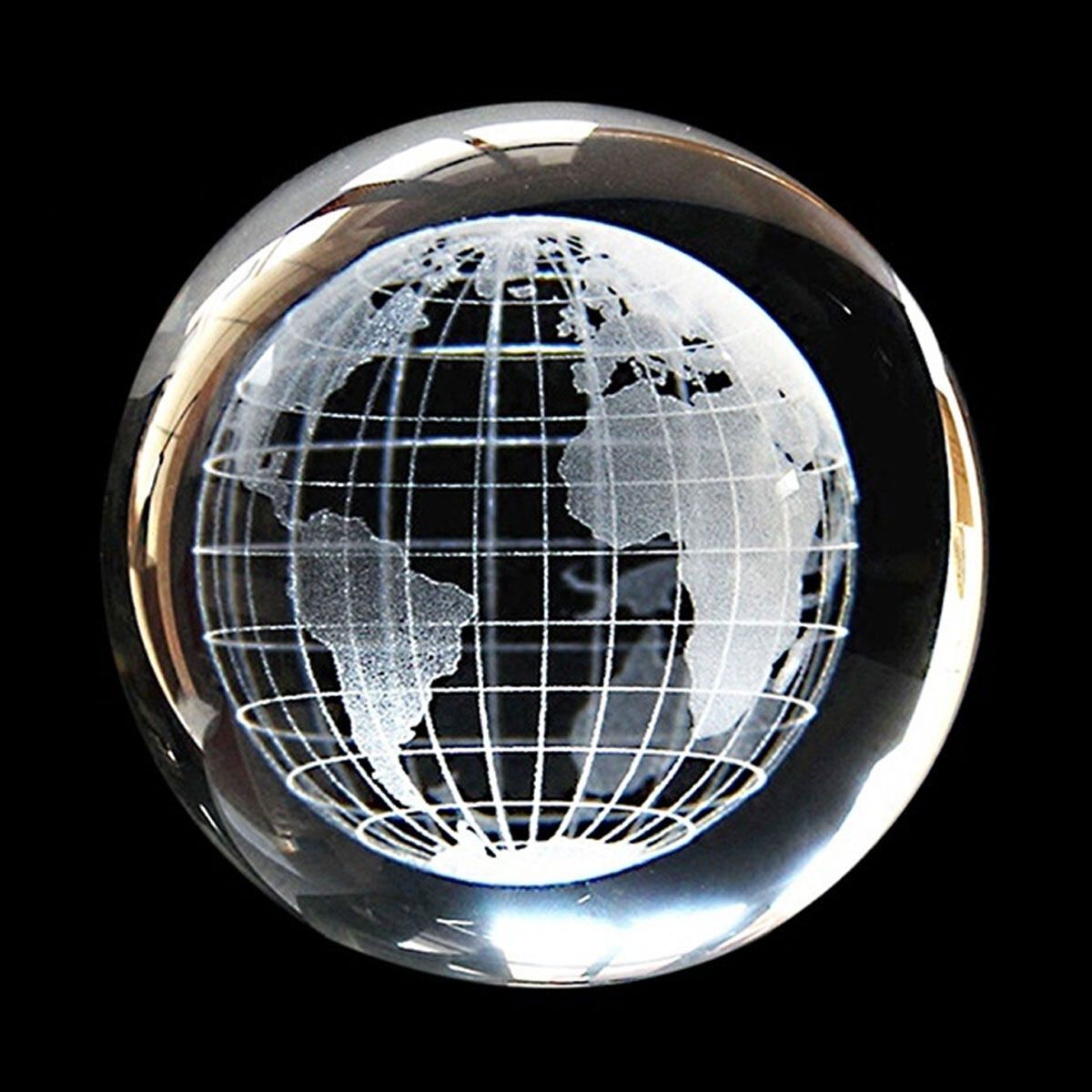 60mm Diameter Miniatures Crystal Ball 3D Laser Engraved Home Decor Gift + Stand -- Elk / Earth / Moon / Lucky Clover Earth With Metal Stand