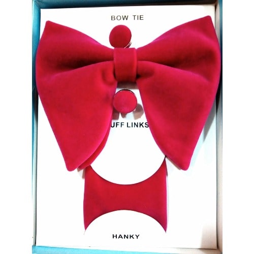 Men's Bow Tie, Pocket Square & Cufflinks - Red