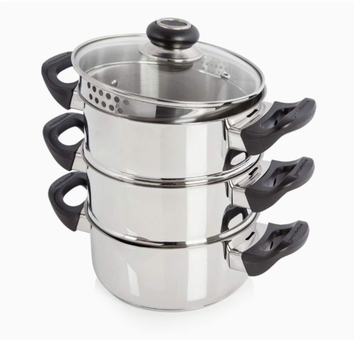 Equip 3 Tier Steamer Pot With Tempered Glass Lid