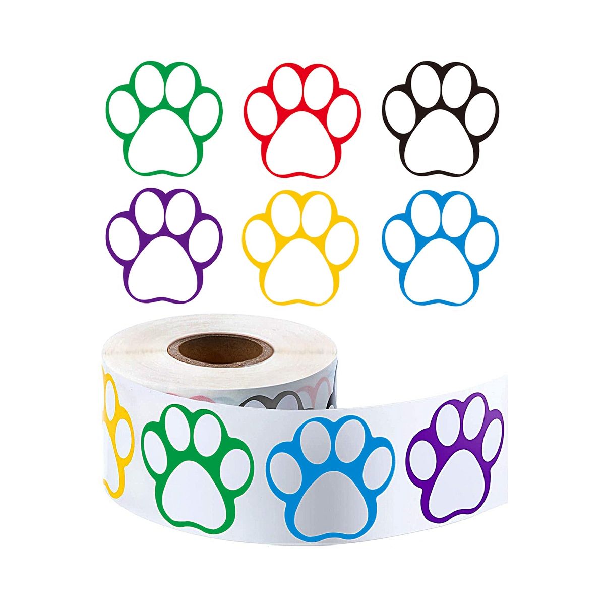 A Roll of 500 Pieces Colorful Paw Stickers Dog Paw Name Tags Labels Stickers Paw  1Inch Mixed Color